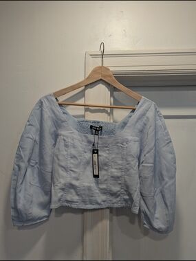 Steve Madden Light Blue Square Neck Cropped Blouse